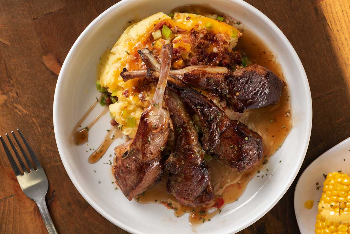 Lamb chops with mashed potatoes, top view