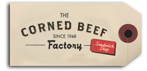 Corned Beef Factory - Woodstock logo scroll