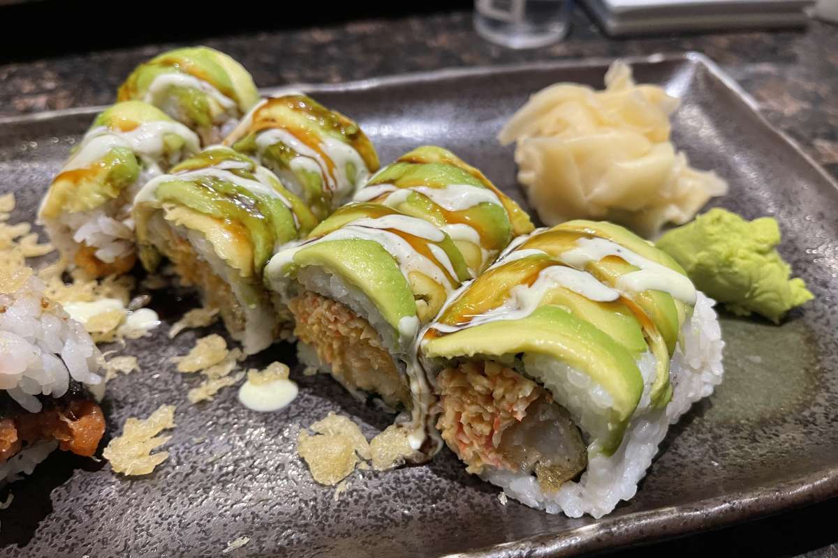 A sushi roll on the plate