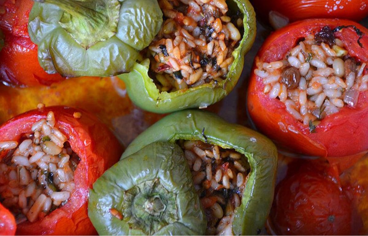 Stuffed bell peppers, top view