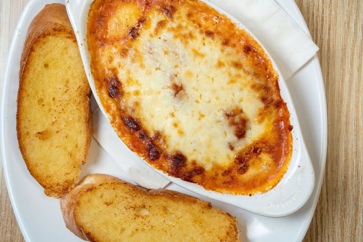 Baked Lasagna and toasted bread