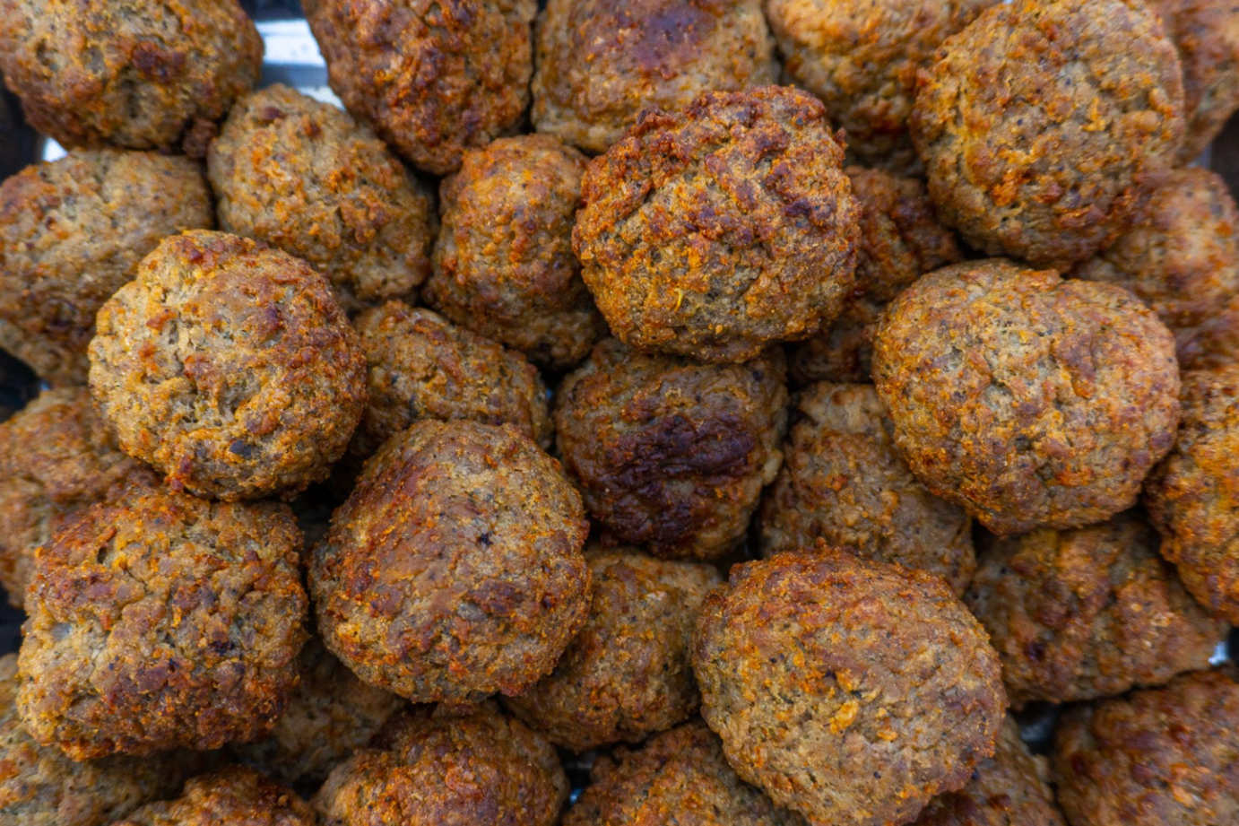 Meatballs in catering container