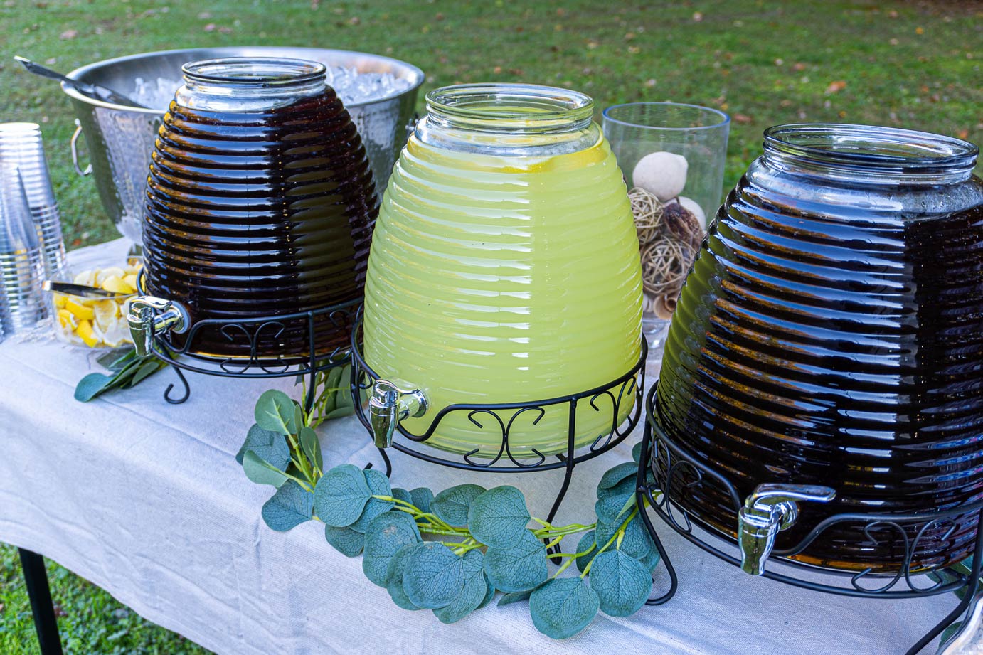 Various beverages on table