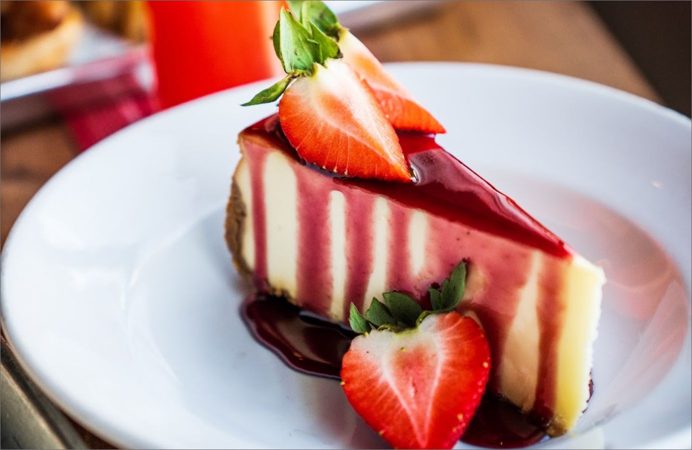 cheesecake with strawberries side view