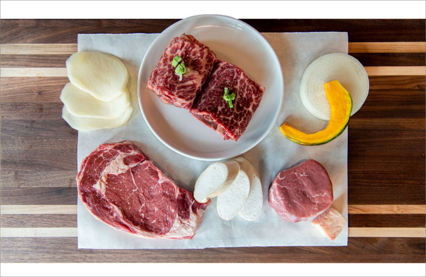 Raw Korean Beef platter, top view