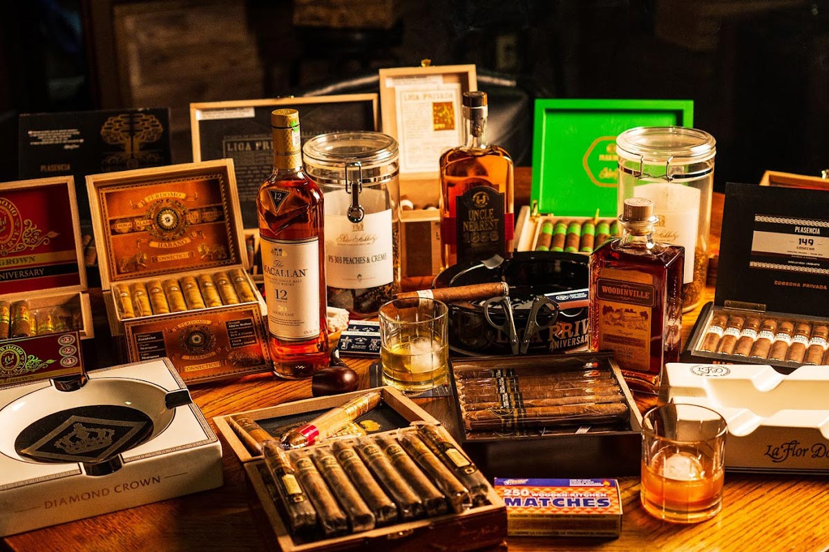 Selection of cigars and drinks
