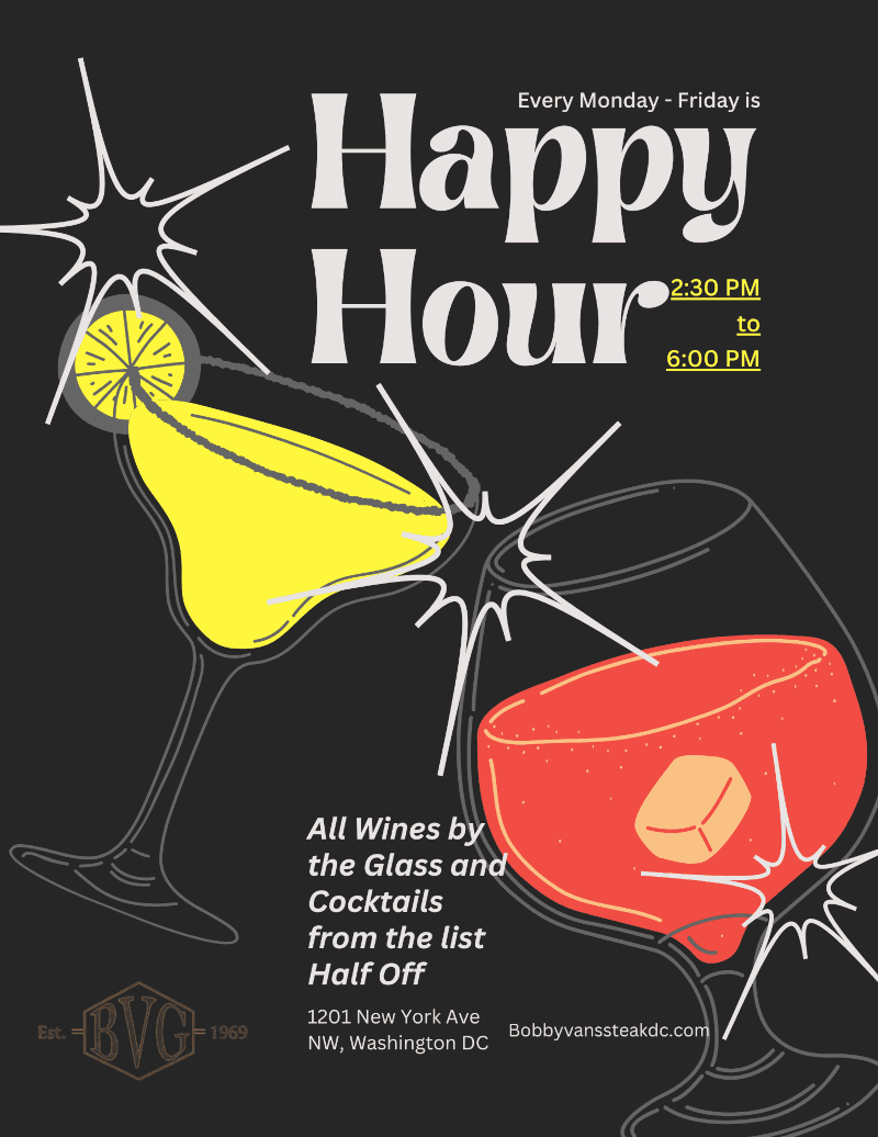 Every Monday to Friday Happy Hour flyer