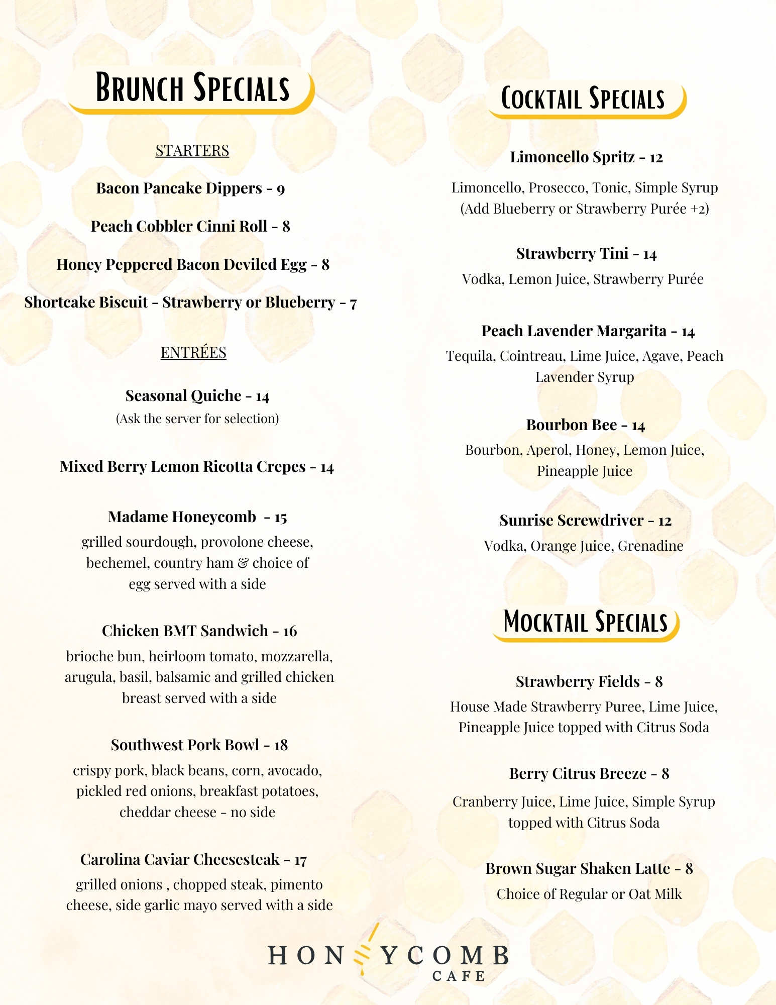 Specials menu flyer