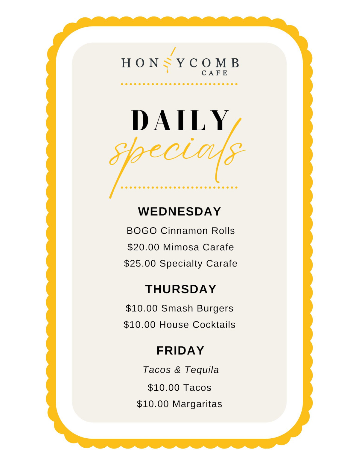 Daily specials flyer