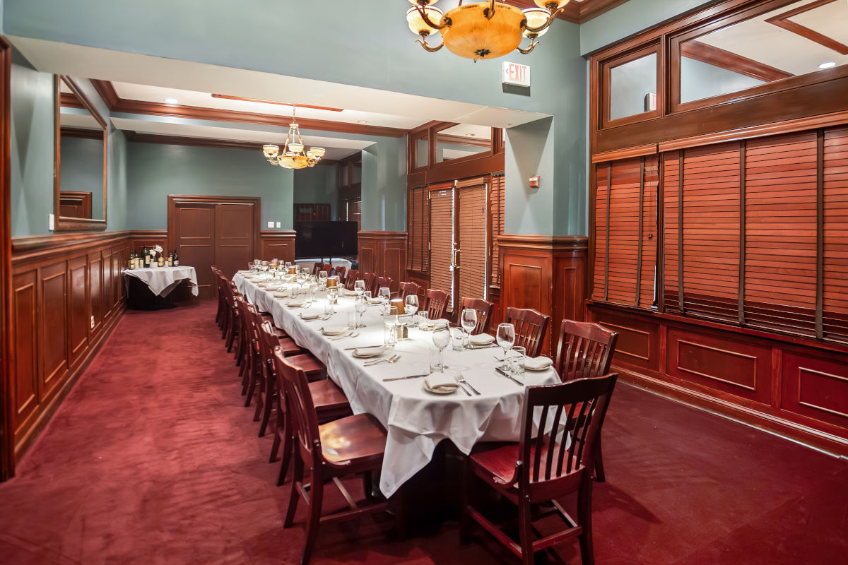 Interior, a dining room with a long table