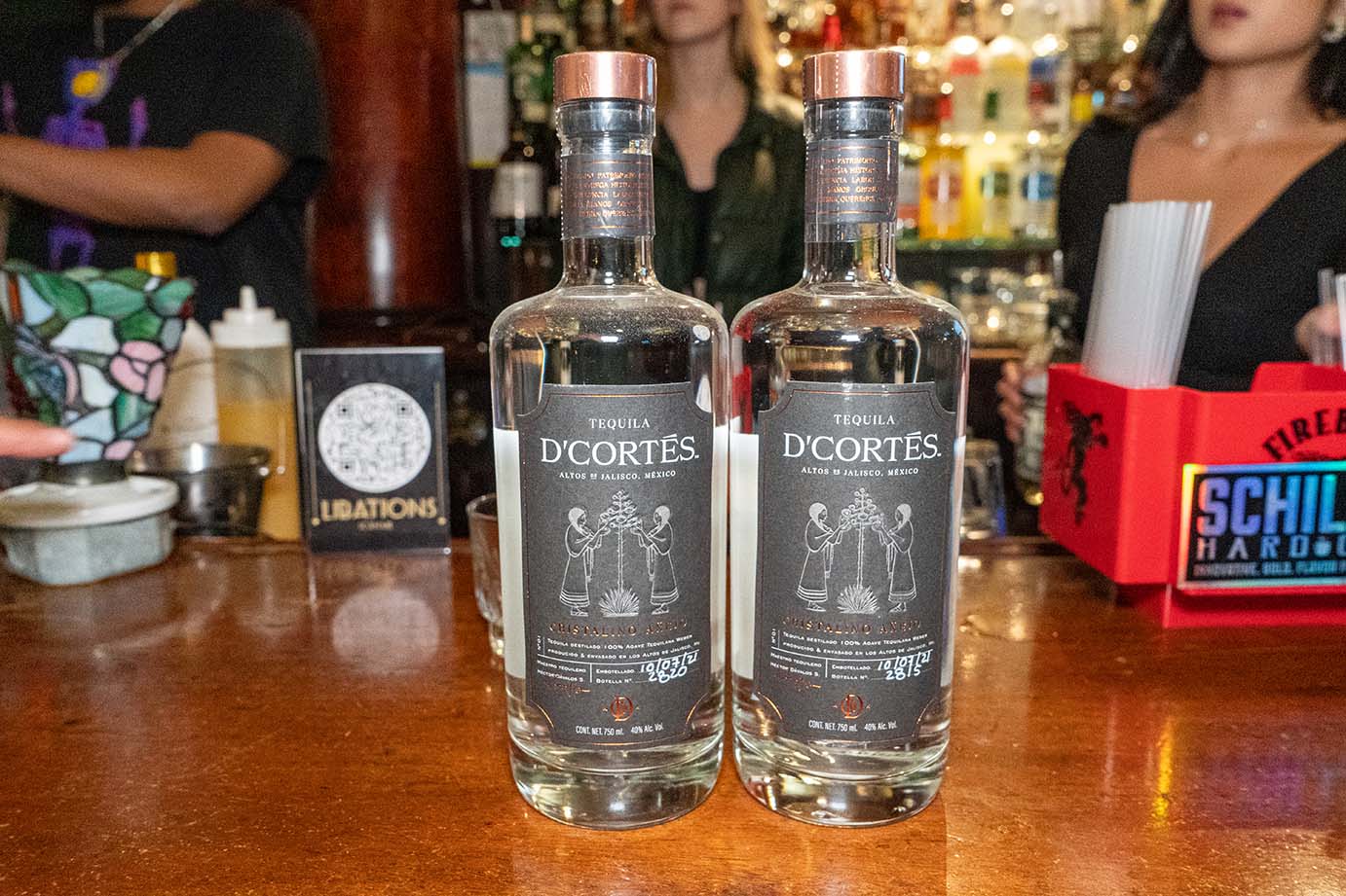 D'Cortes tequila bottles on bar counter