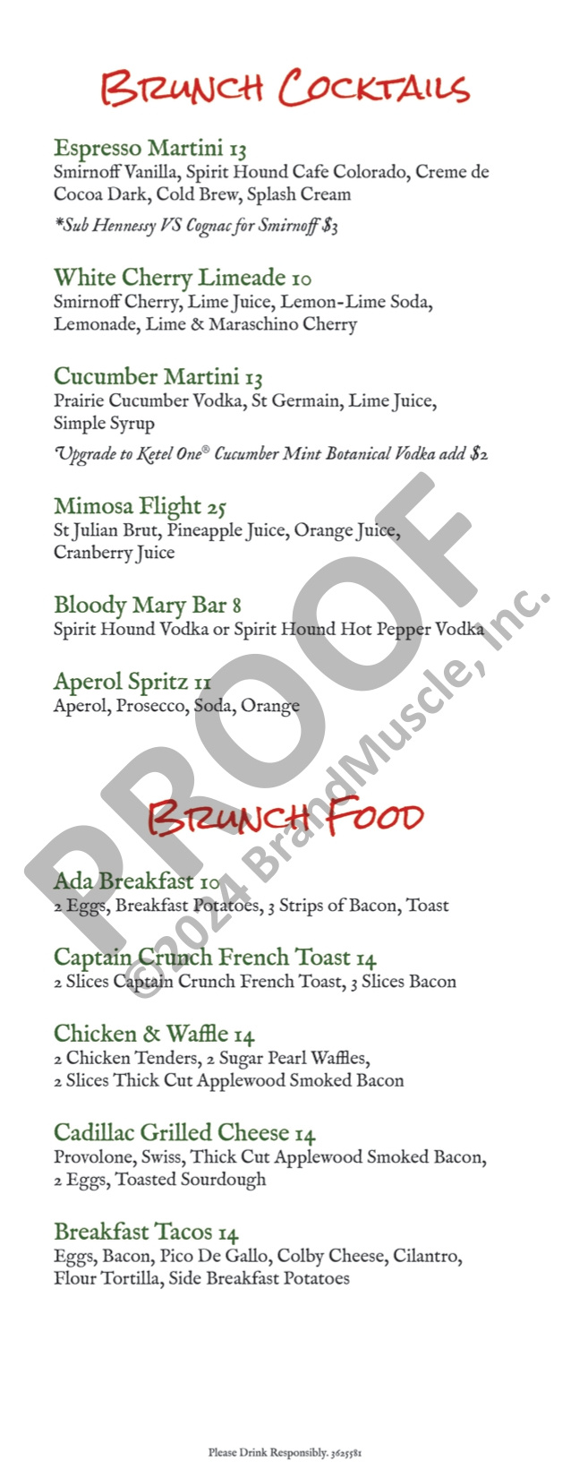 Brunch cocktails and menus