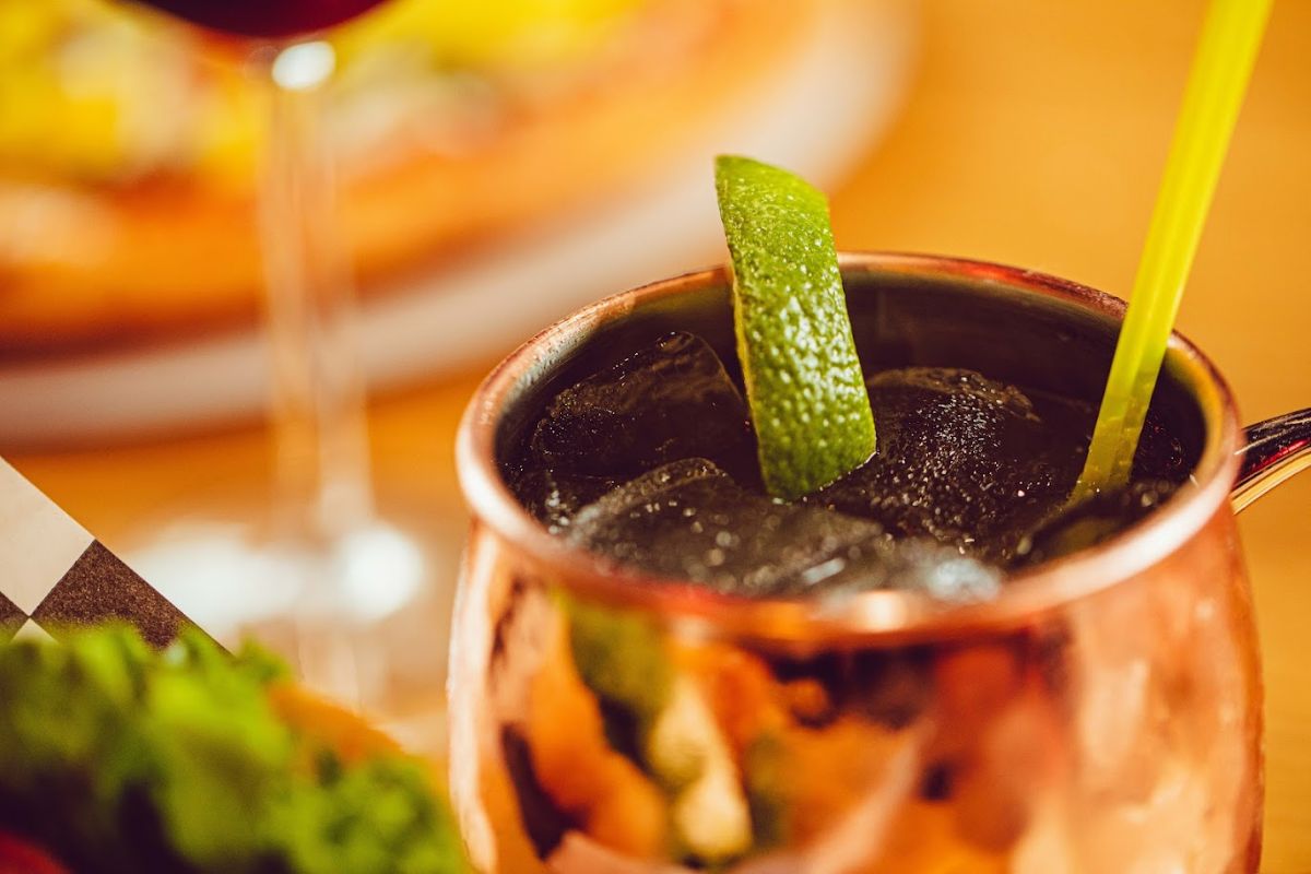 Moscow Mule served in a copper mug, close-up