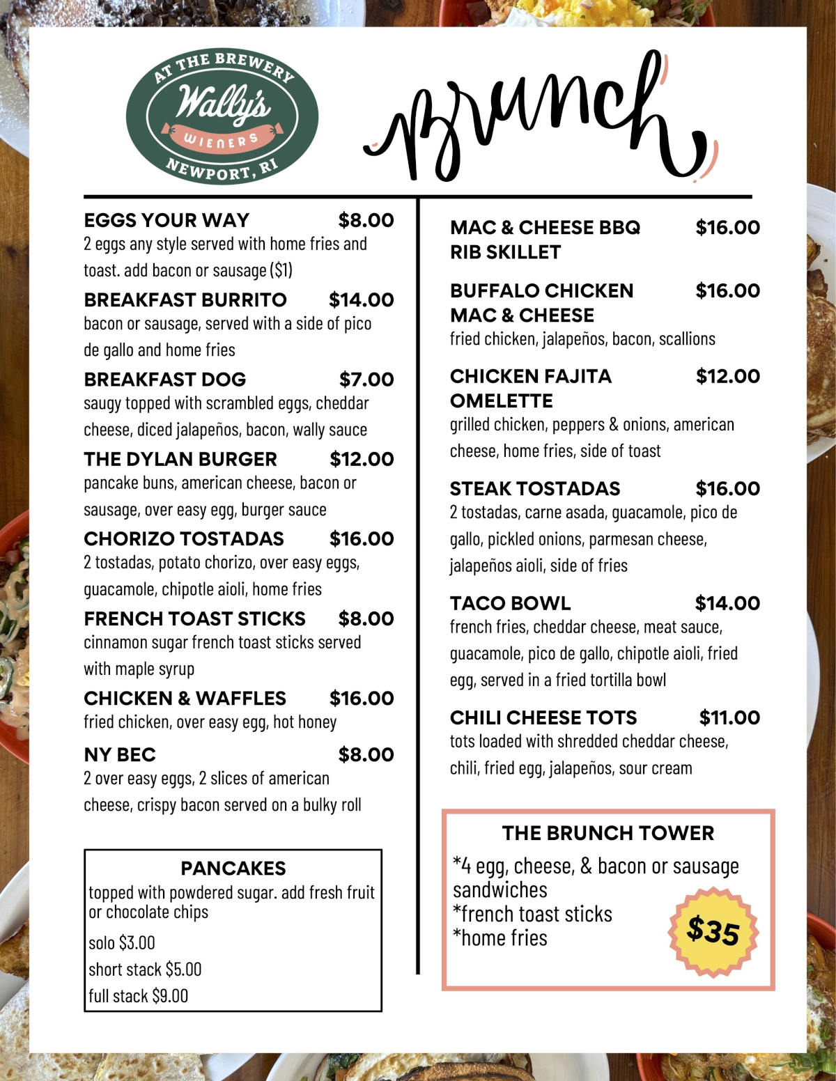 Wally’s Wieners Brunch Menu