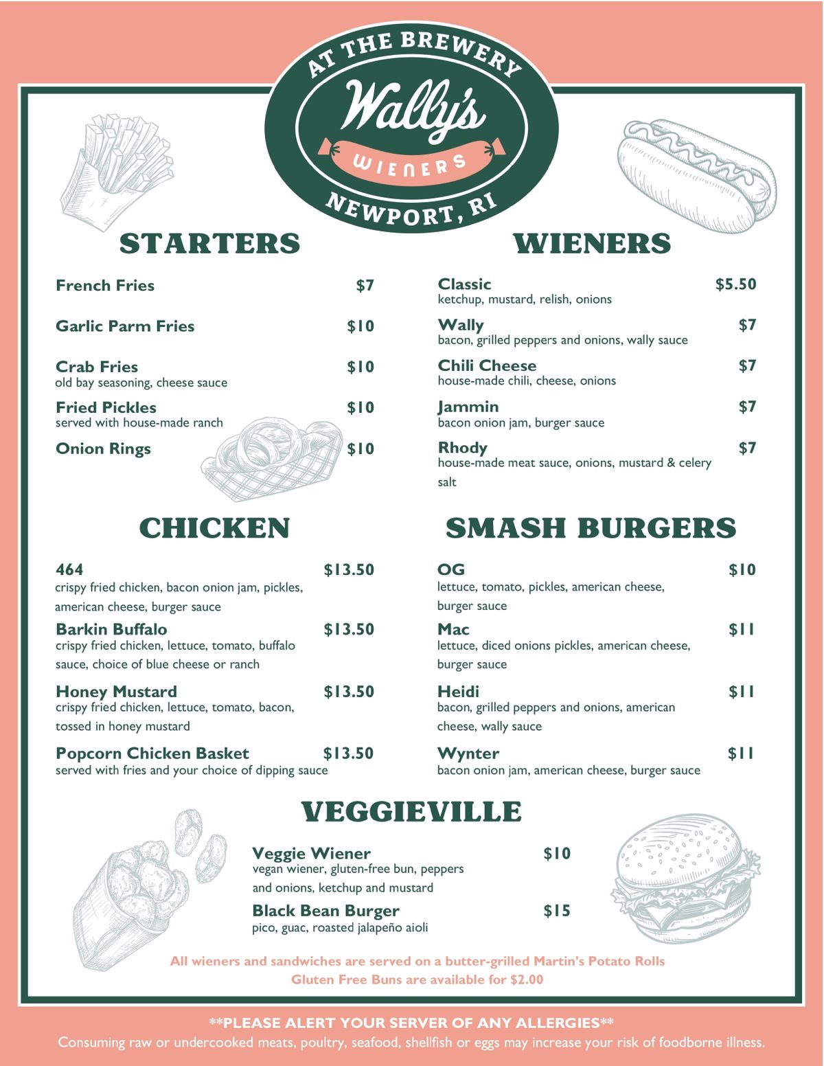 Wally’s wieners menu