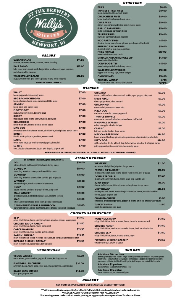 Wally’s wieners menu