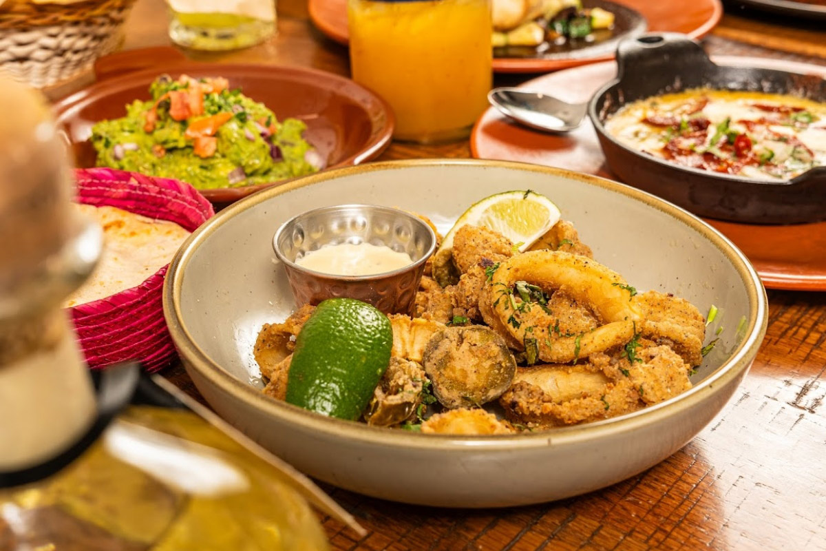 Fried calamari and other foods