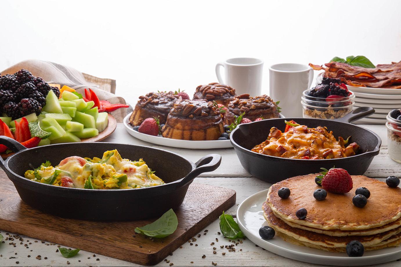 Various types of prepared meals and deserts