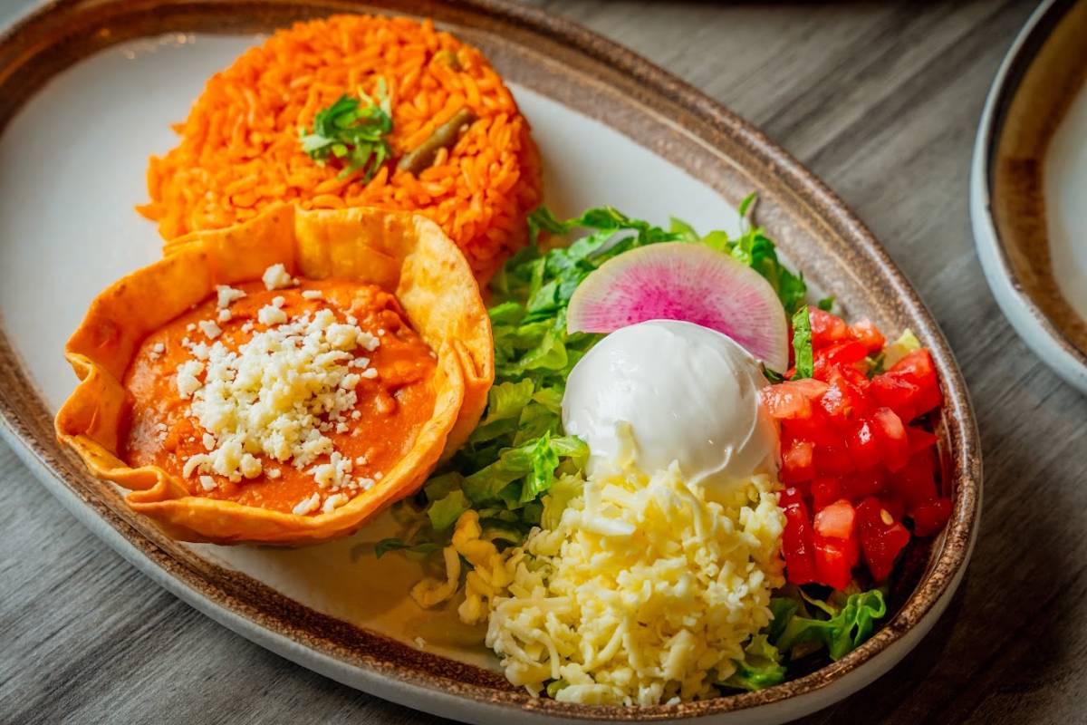 Molcajete served on a plate top view