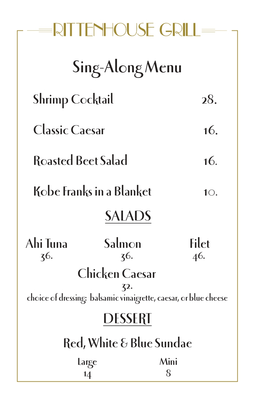 Rittenhouse Grill Sing a Long Menu