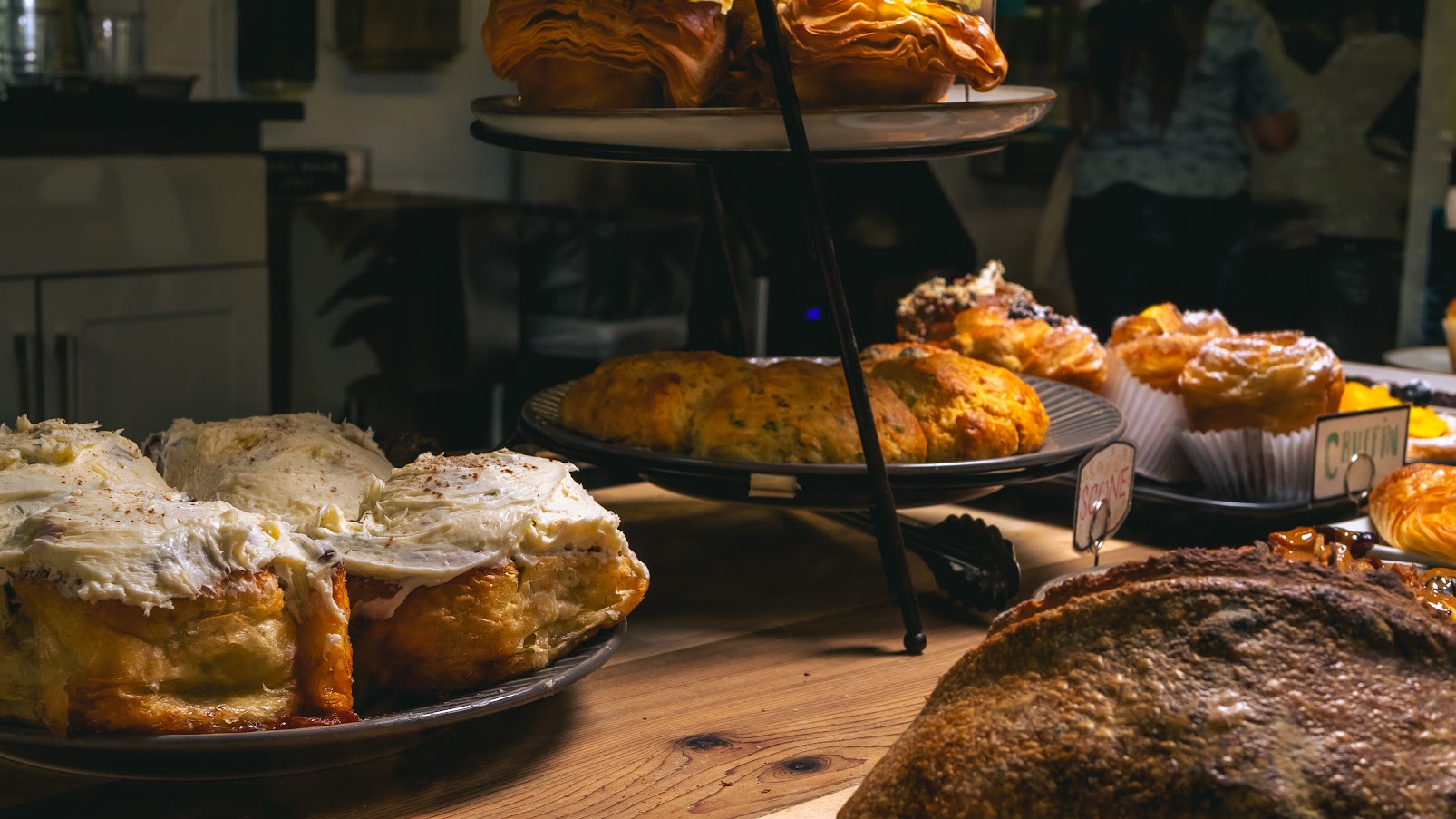 Product window with assorted baked goods
