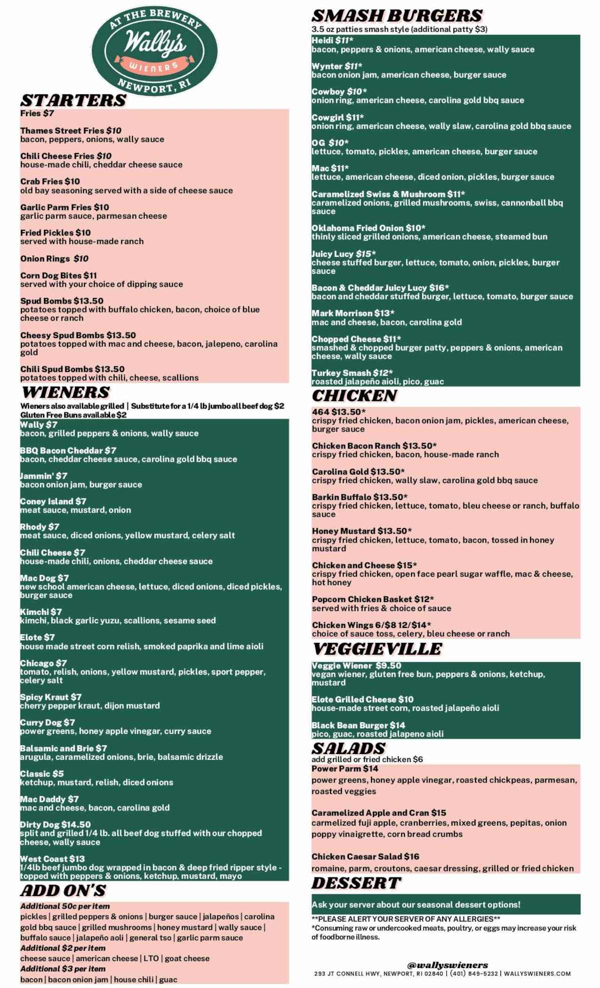 Wally’s Wieners Menu flyer