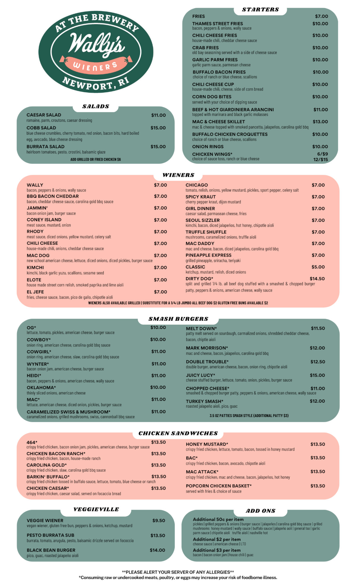 Wally’s Wieners Menu flyer