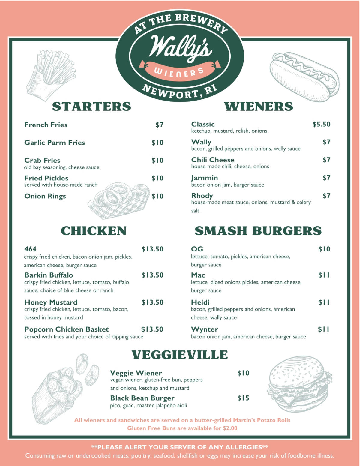 Wally’s Wieners Menu flyer