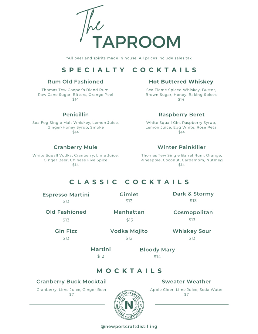 Taproom Cocktail Menu