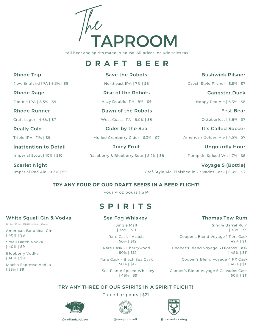 Taproom Beer Menu