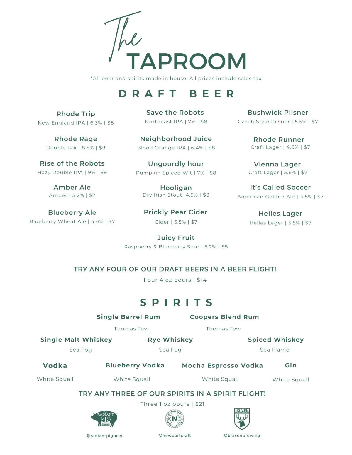 Taproom Beer Menu