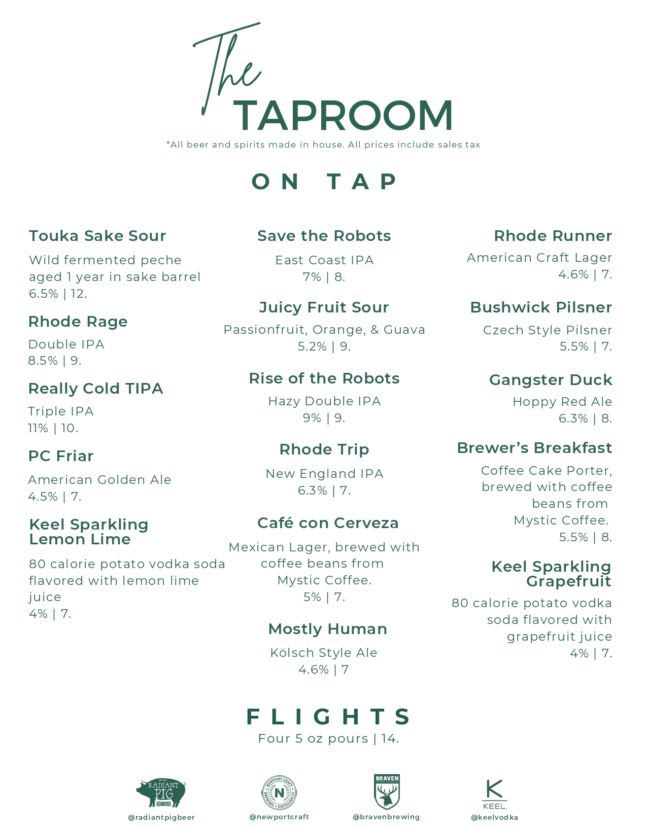 Taproom Beer Menu