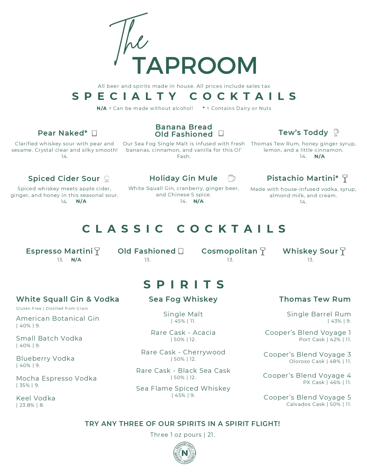 Taproom Cocktail Menu