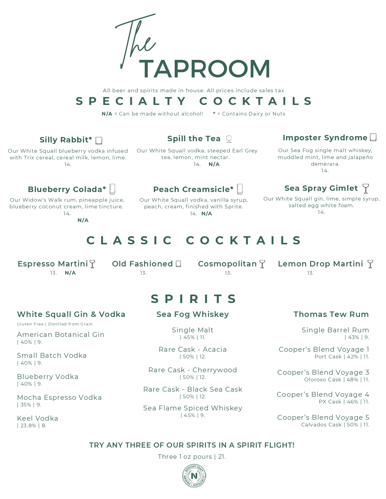 Taproom Cocktail Menu