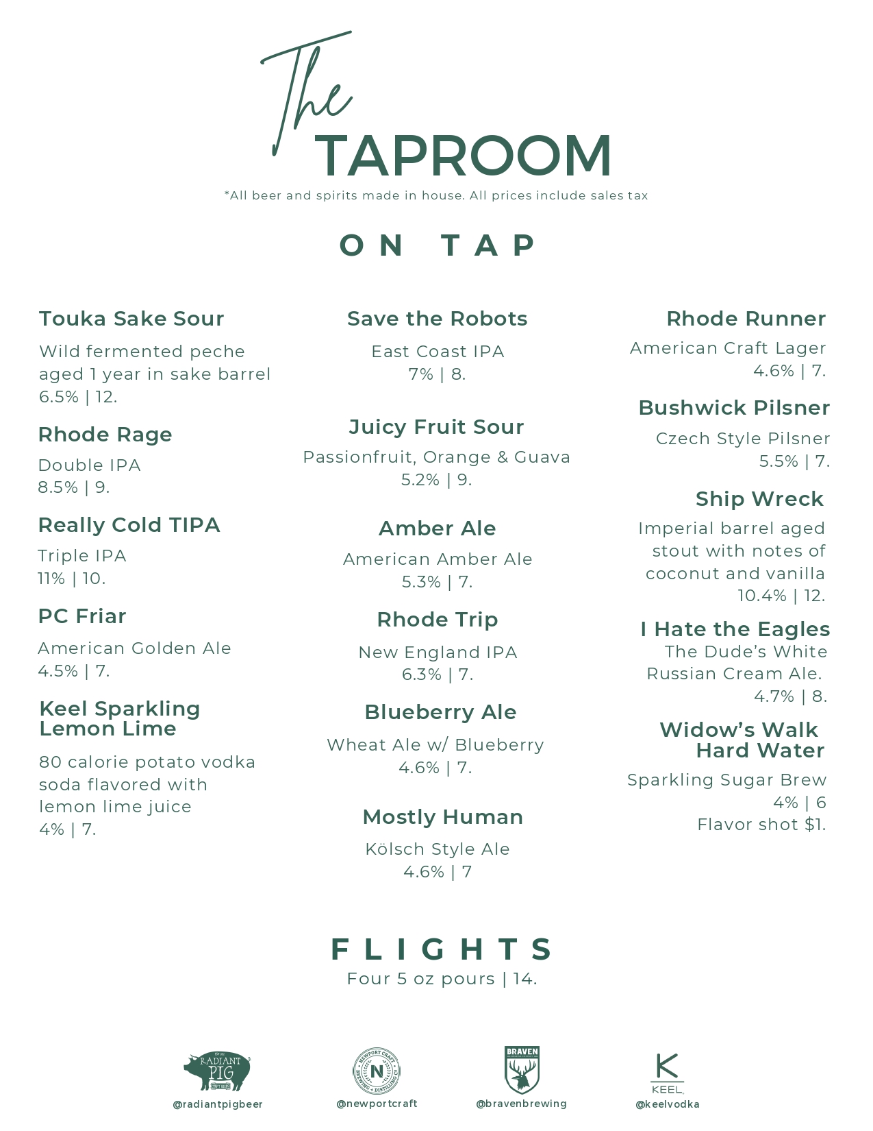 Taproom Beer Menu