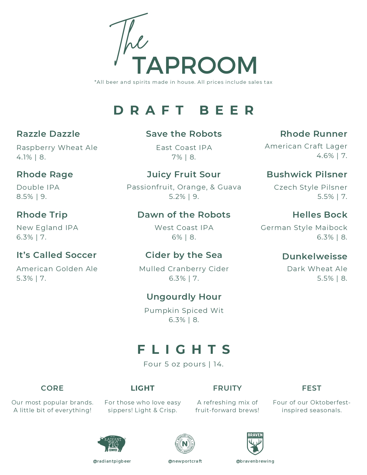 Taproom Beer Menu