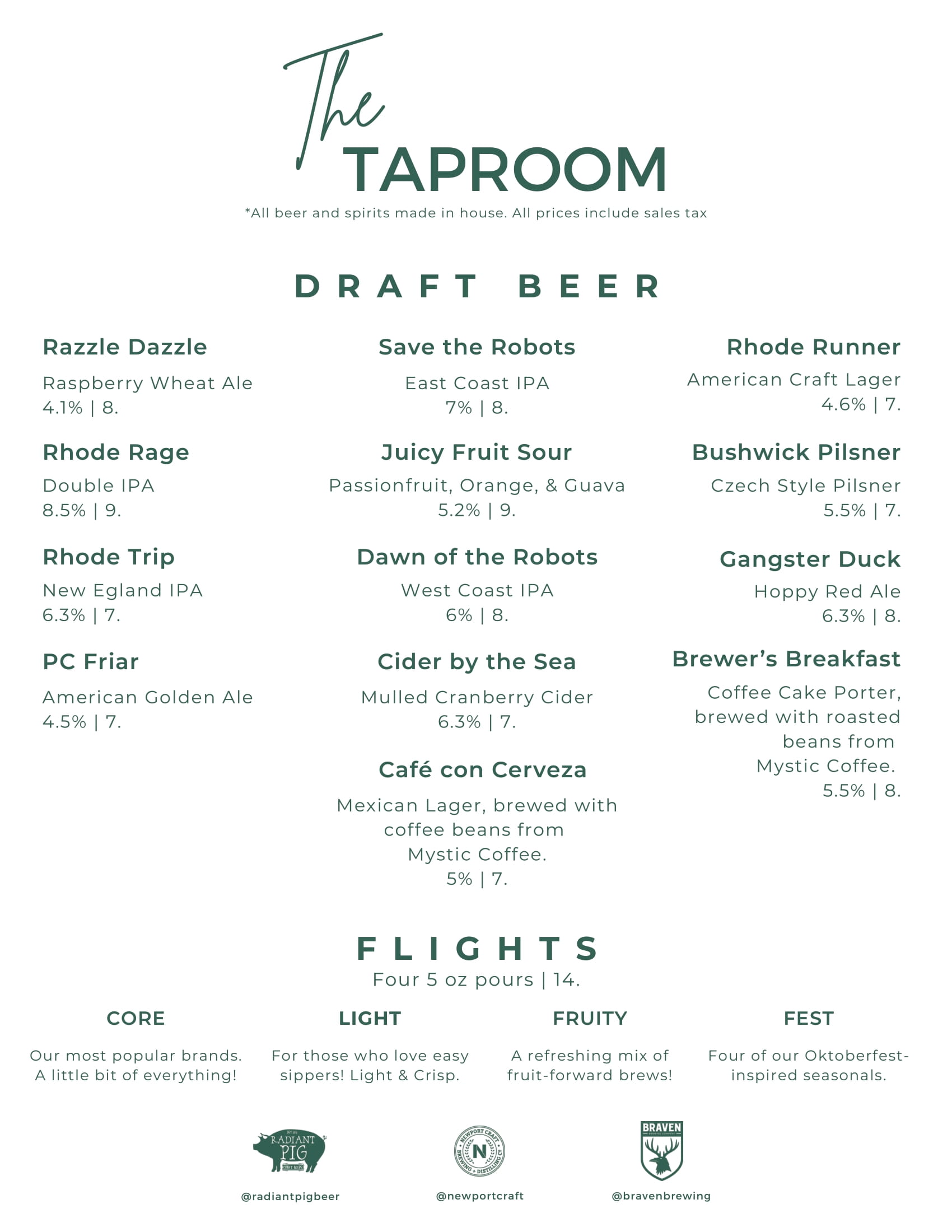 Taproom Beer Menu