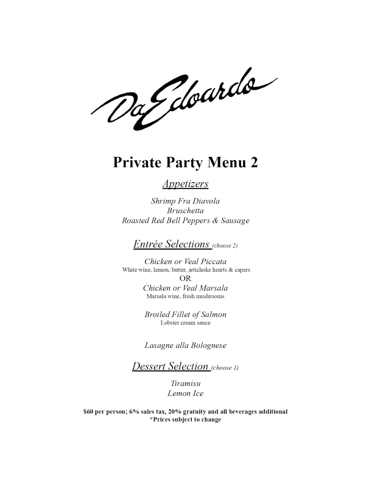 Grosse Pointe Private Party menu page 2