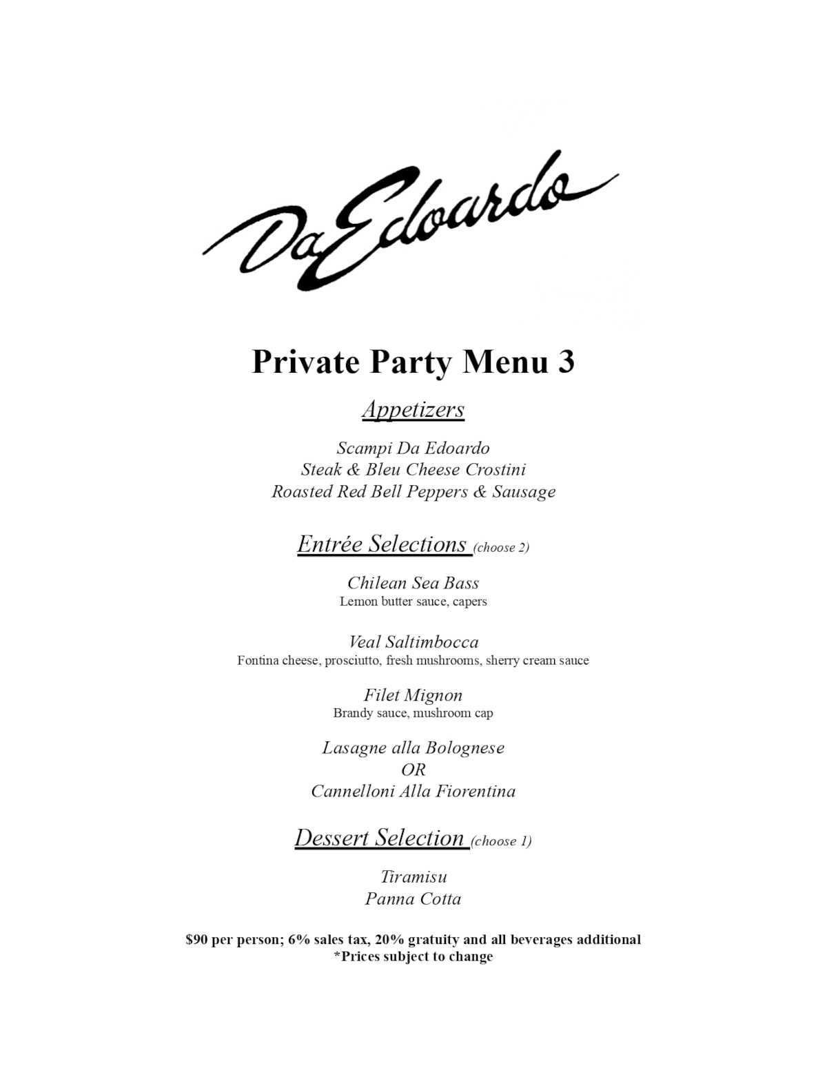 Grosse Pointe Private Party menu page 3
