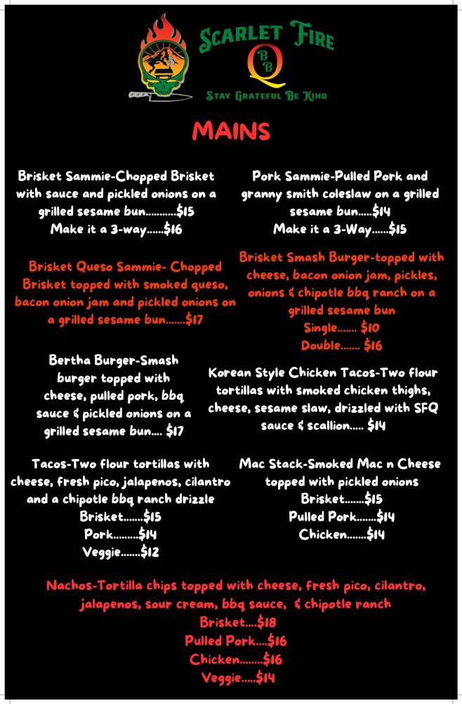 Scarlet Fire menu - Handhelds