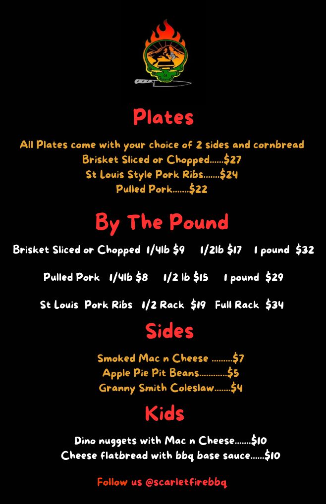 Scarlet Fire menu - Plates, By The Pound, Sides, Kids