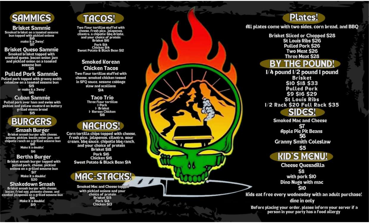 Scarlet Fire BBQ menu at Barewolf Brewing