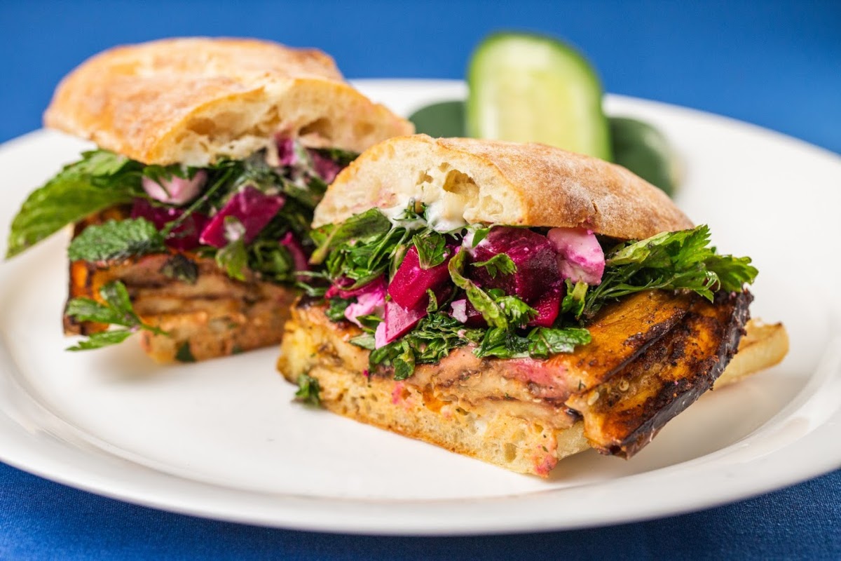 Roasted Eggplant and Pickled Beet Sandwich