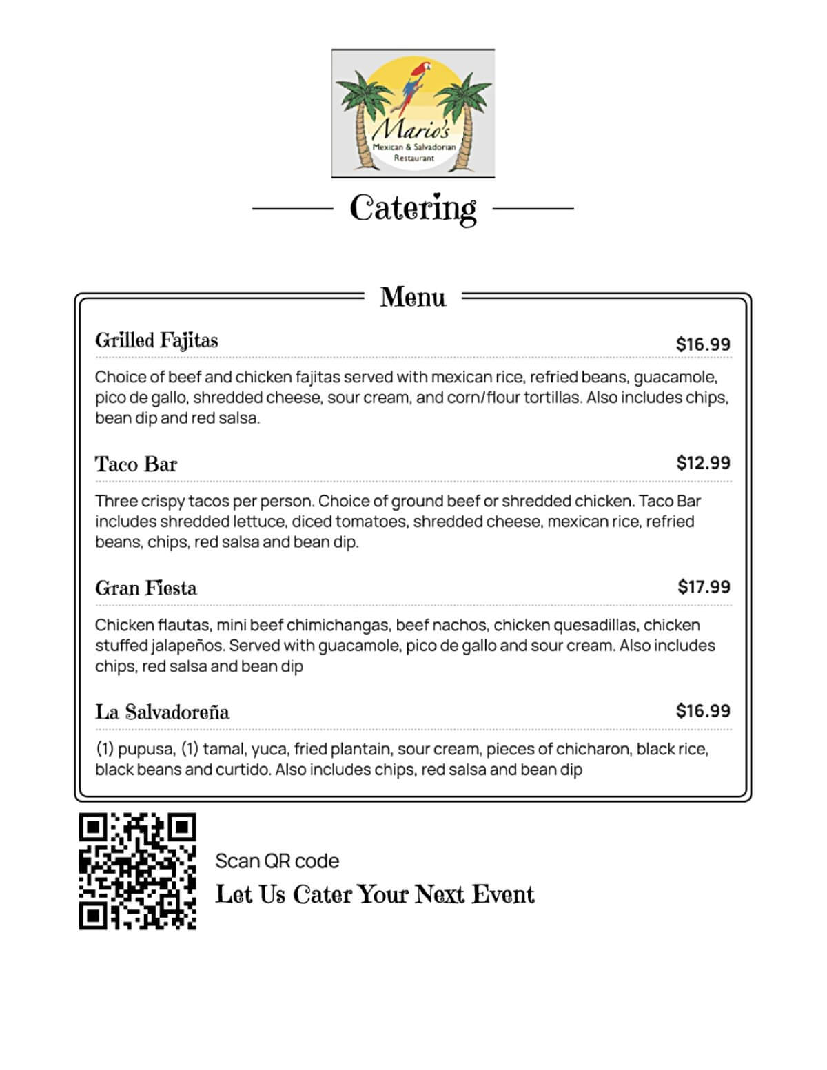 Catering menu flyer