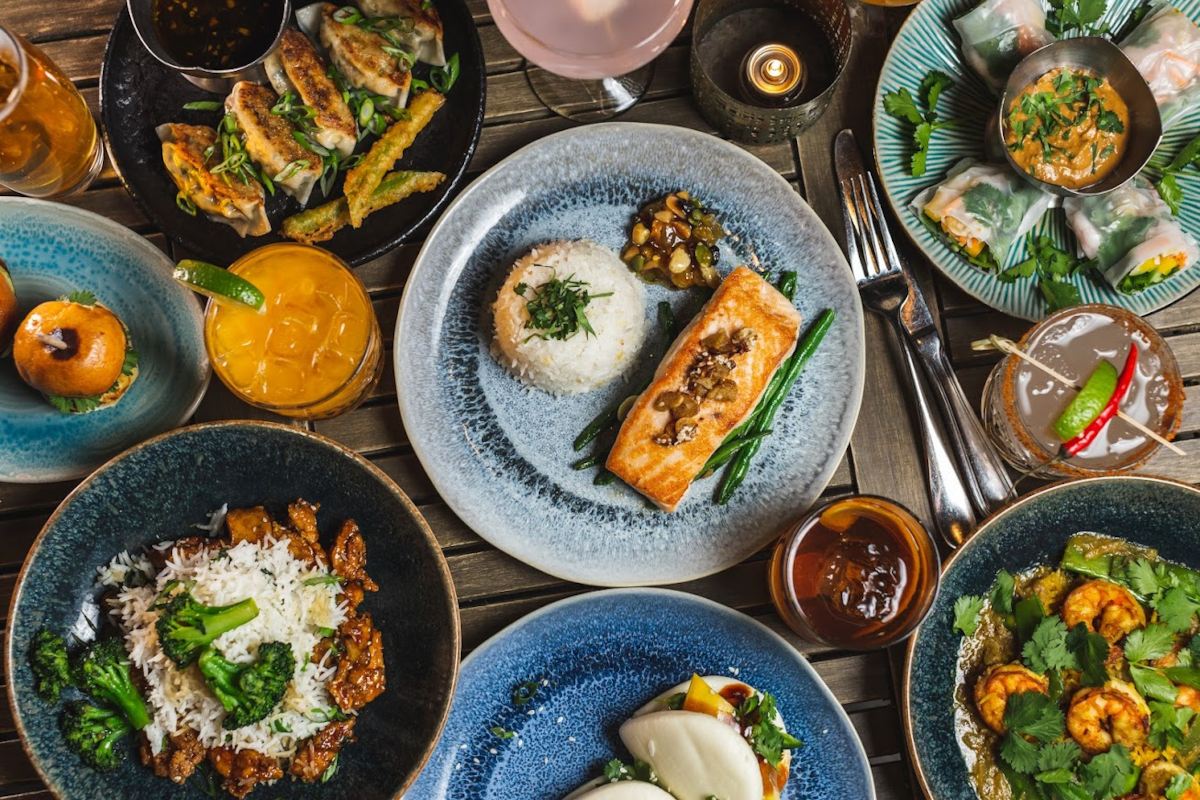 various dishes and drinks served
