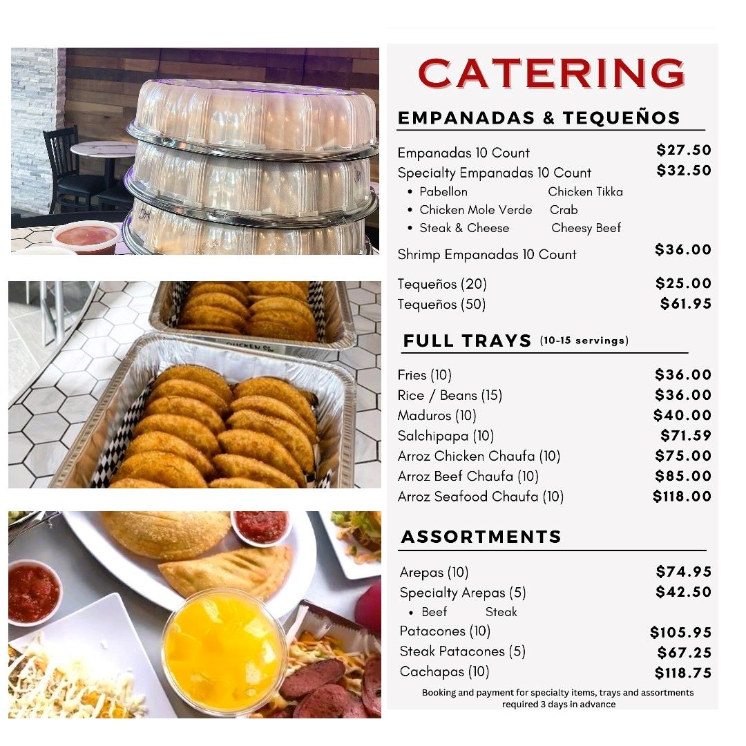 Catering menu with various items