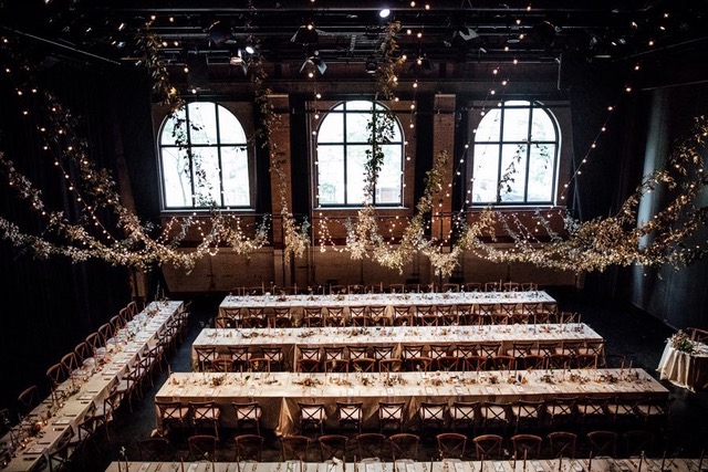 a long table set for a dinner party