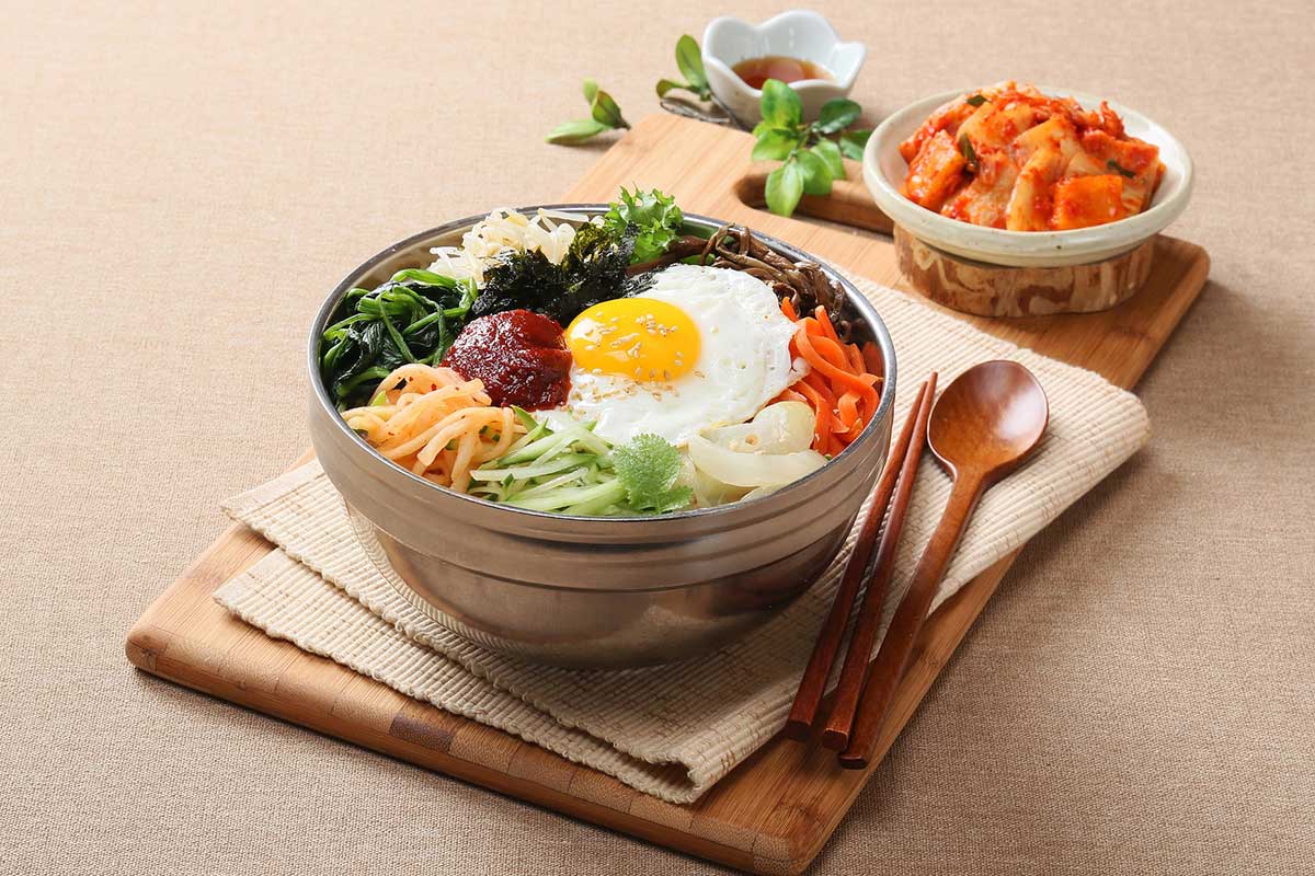 Rice bowl, with mixed vegetables and fried egg