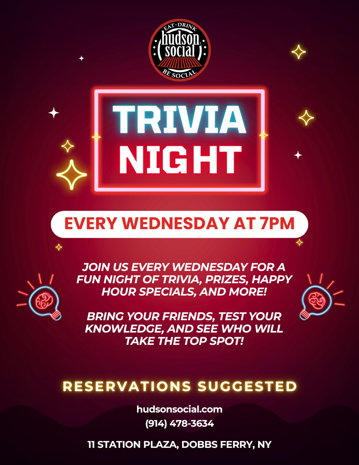 Trivia night every Wednesday at 7pm