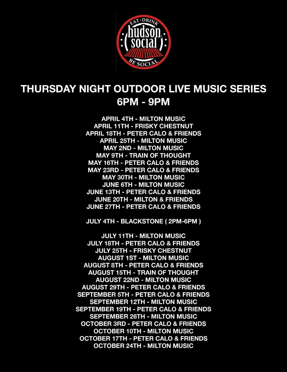 Outdoor live music schedule for 2024